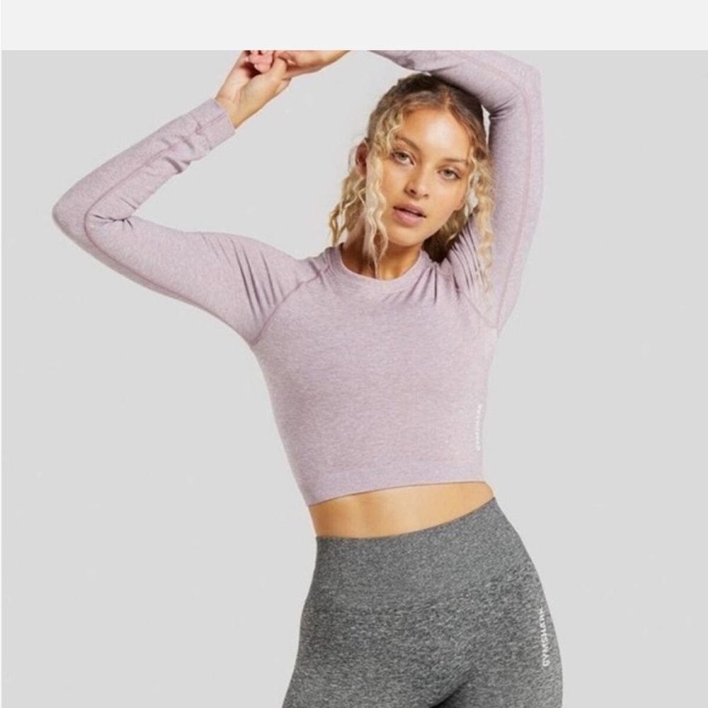 Gymshark Adapt Marl Seamless Long Sleeve Crop Top in Light Purple size Small